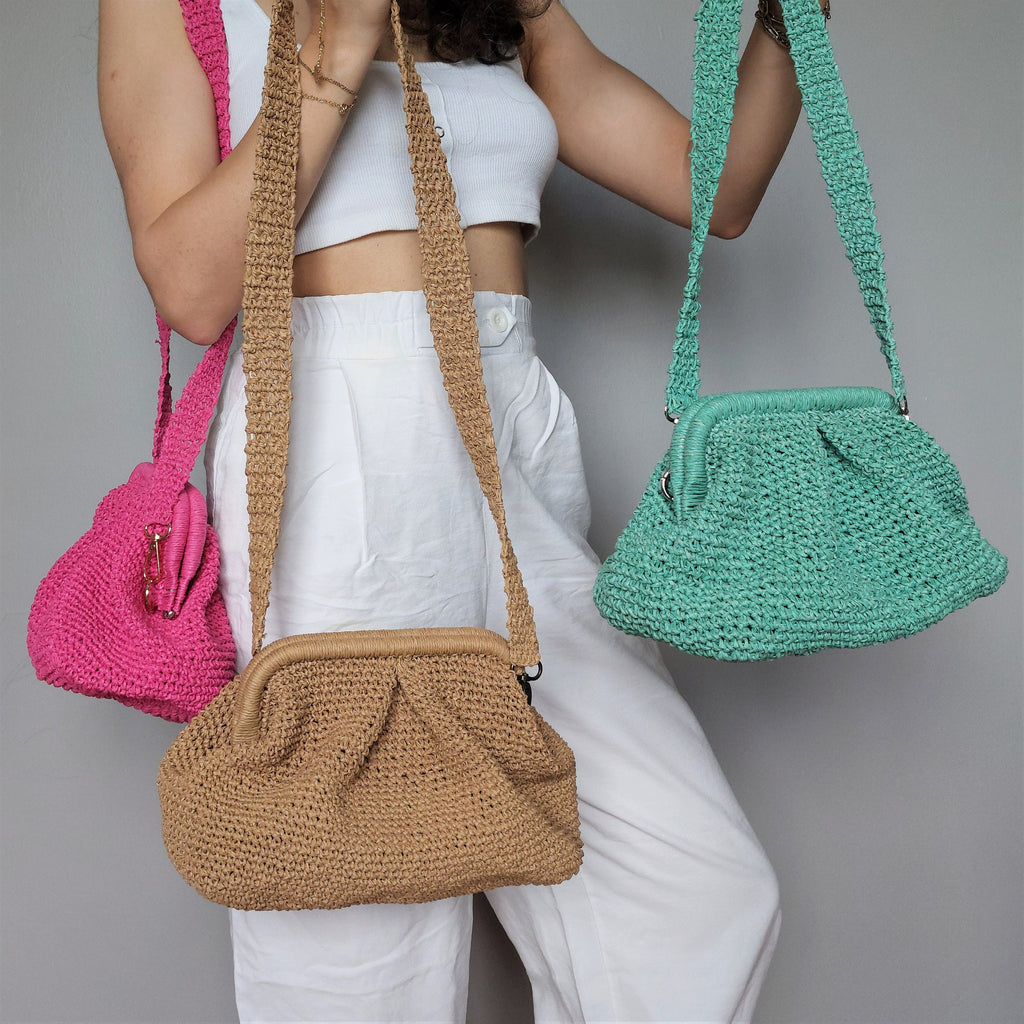 Colorful Crochet Straw Bag Strap - Crossbody Shoulder - THERAFFIAYSL