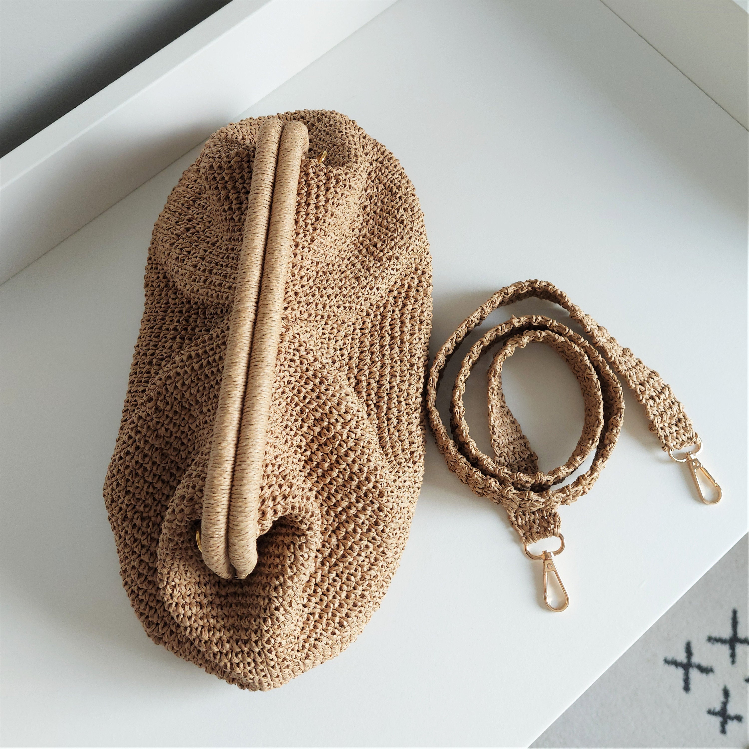 Colorful Crochet Straw Bag Strap - Crossbody Shoulder - THERAFFIAYSL