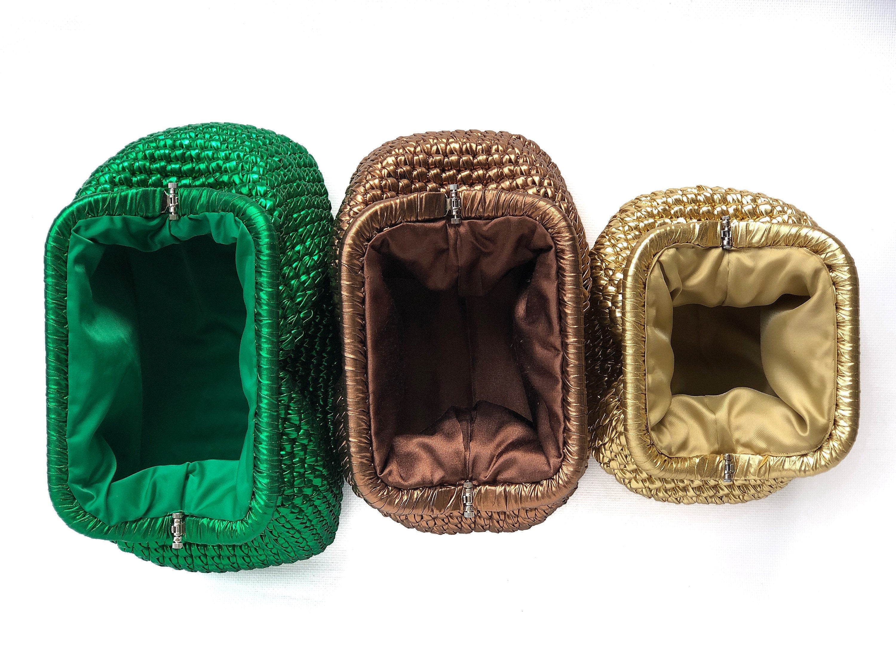 Crochet Metallic Raffia Clutch - Evening Knitted Pouch - THERAFFIAYSL