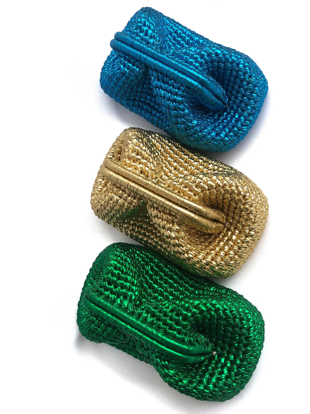 Crochet Metallic Raffia Clutch - Evening Knitted Pouch - THERAFFIAYSL