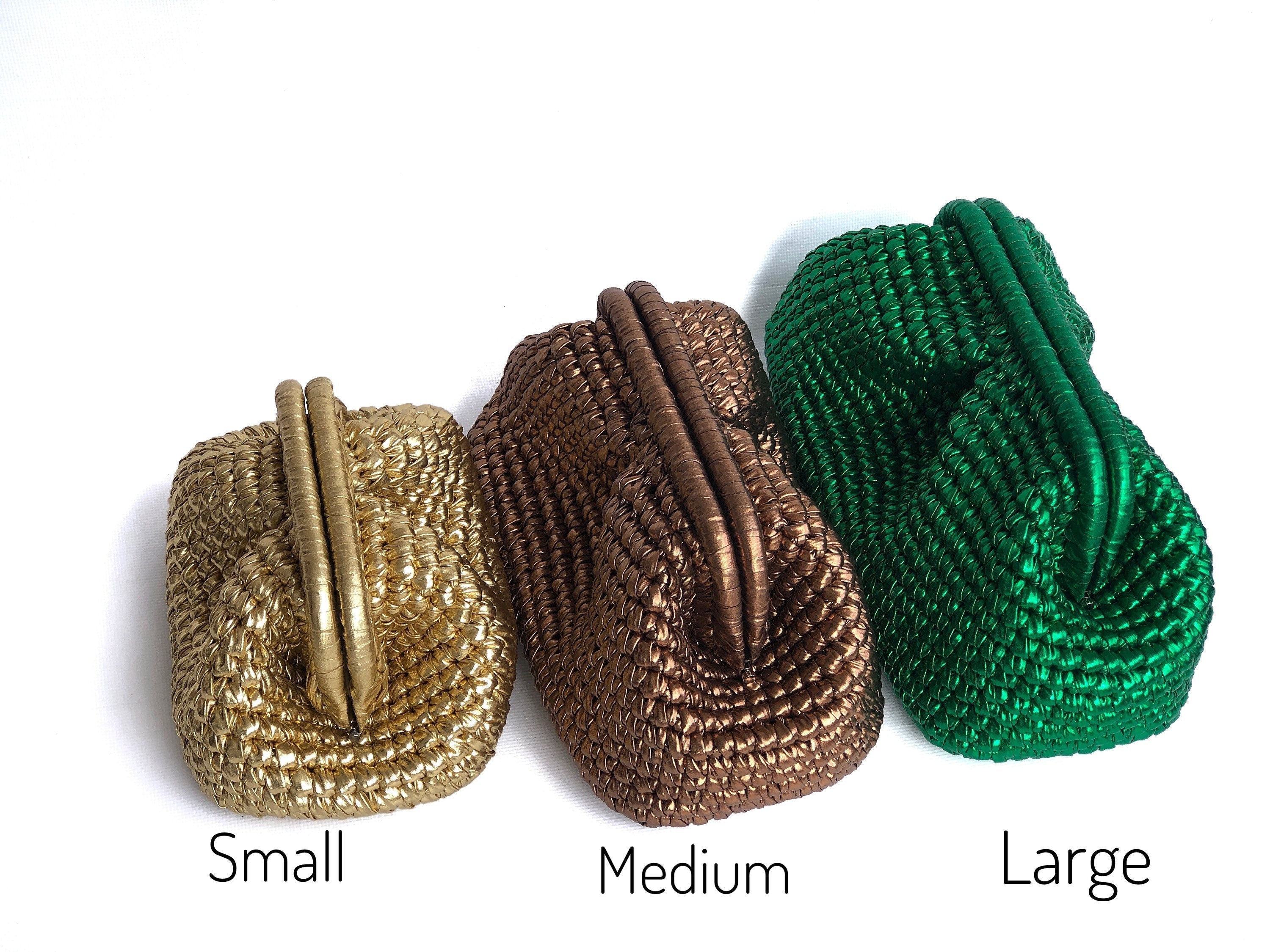Crochet Metallic Raffia Clutch - Evening Knitted Pouch - THERAFFIAYSL
