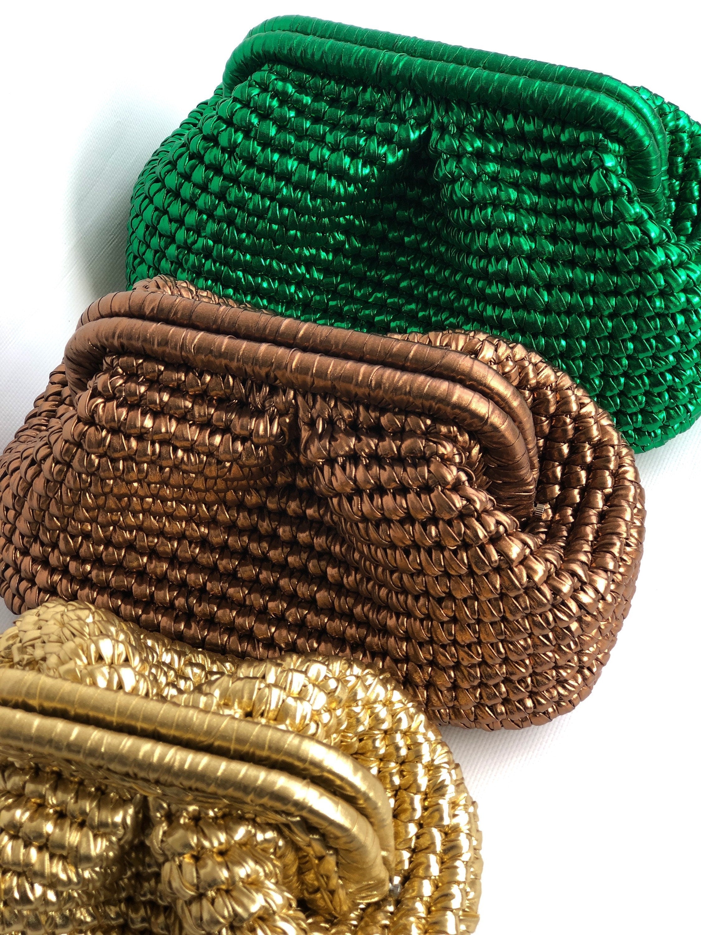 Crochet Metallic Raffia Clutch - Evening Knitted Pouch - THERAFFIAYSL