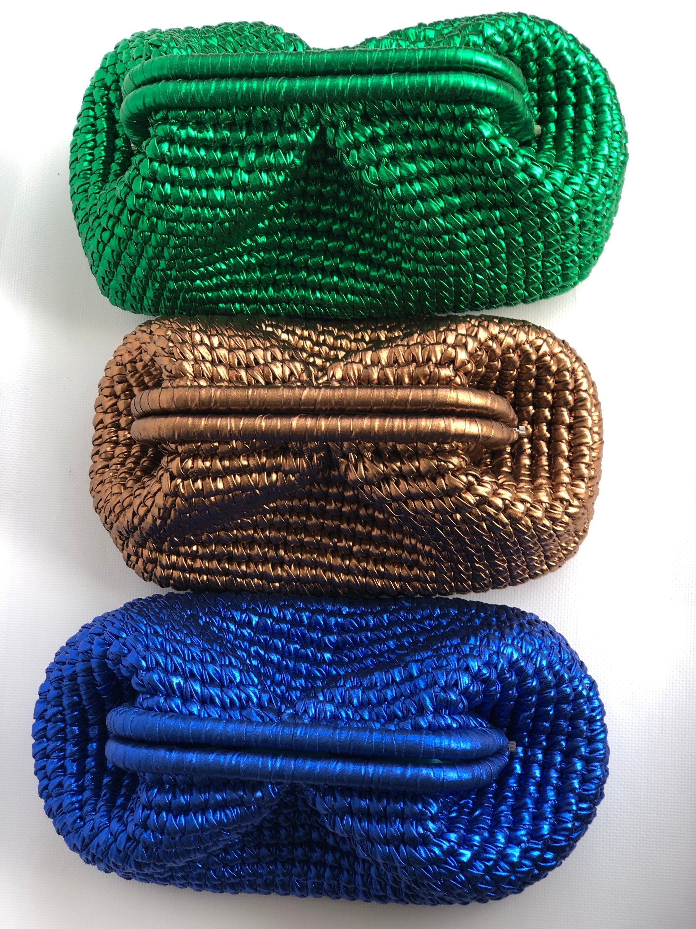 Crochet Metallic Raffia Clutch - Evening Knitted Pouch - THERAFFIAYSL