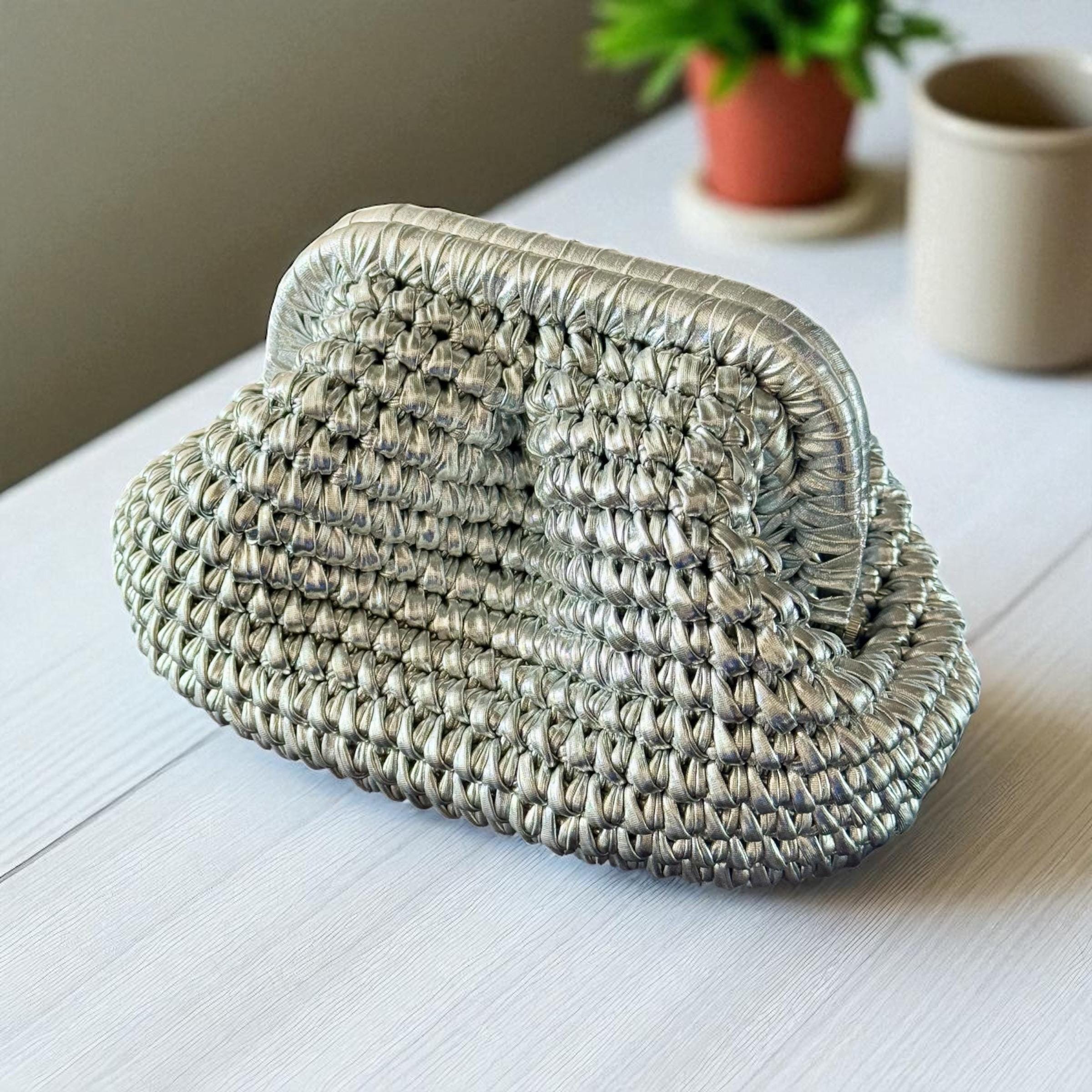 Crochet Metallic Raffia Clutch - Evening Knitted Pouch - THERAFFIAYSL
