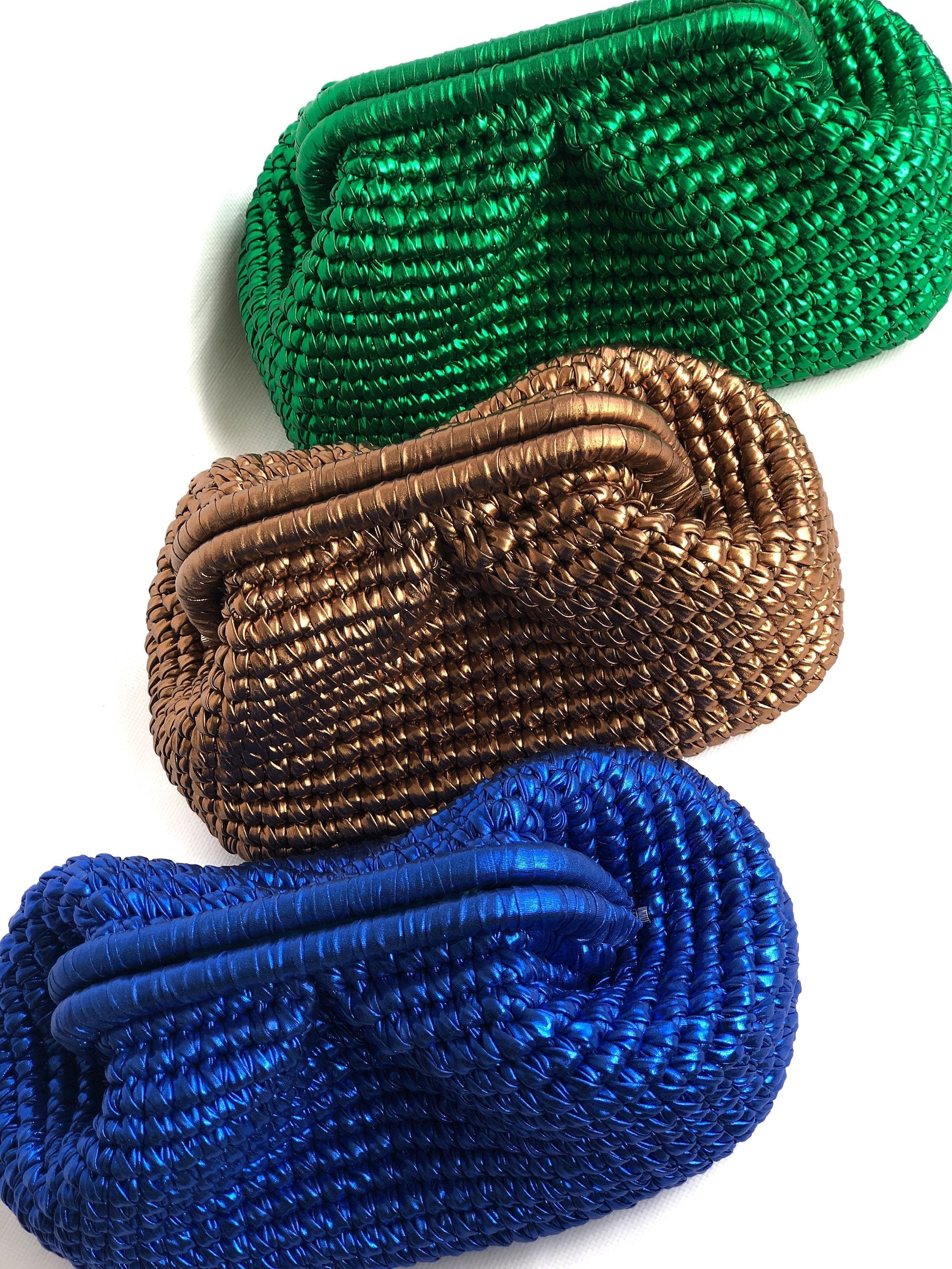 Crochet Metallic Raffia Clutch - Evening Knitted Pouch - THERAFFIAYSL