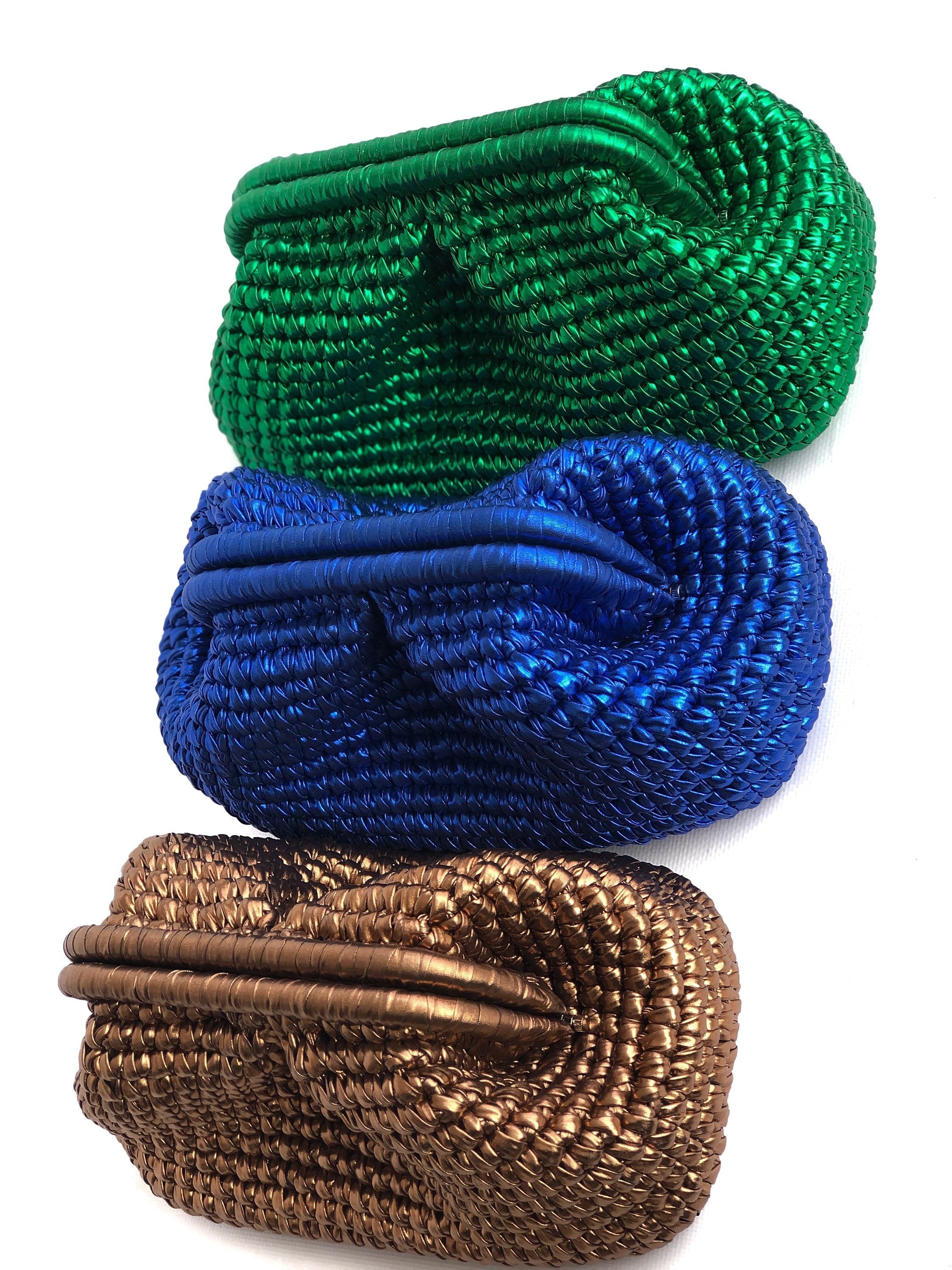 Crochet Metallic Raffia Clutch - Evening Knitted Pouch - THERAFFIAYSL