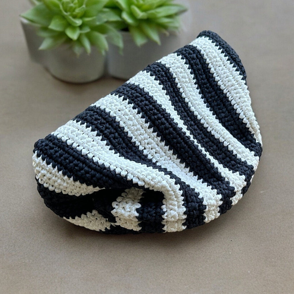 Crochet Raffia Clutch - Striped Evening Party Bag - THERAFFIAYSL