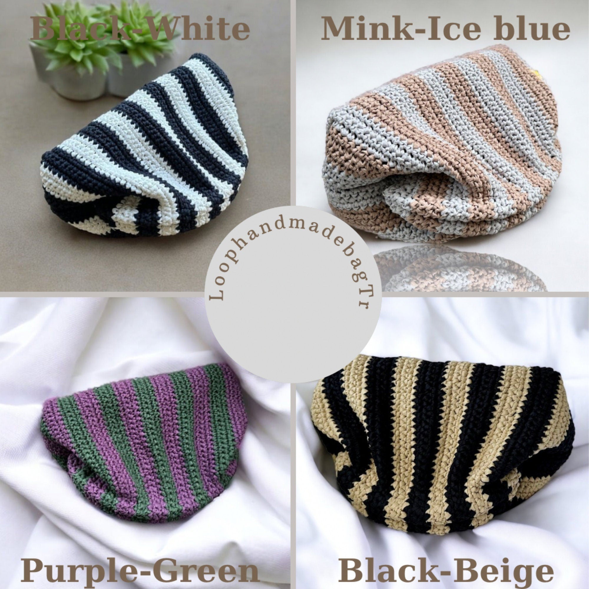 Crochet Raffia Clutch - Striped Evening Party Bag - THERAFFIAYSL