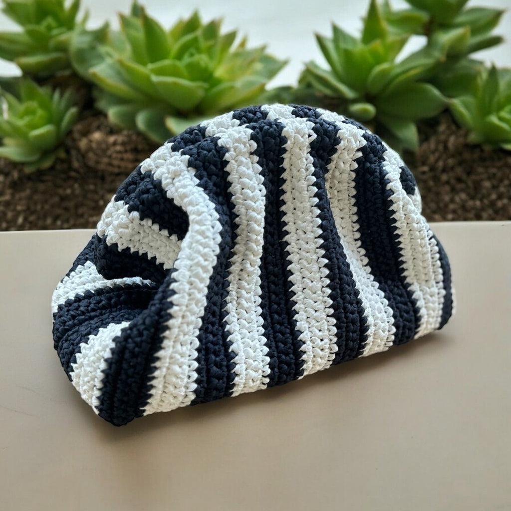 Crochet Raffia Clutch - Striped Evening Party Bag - THERAFFIAYSL