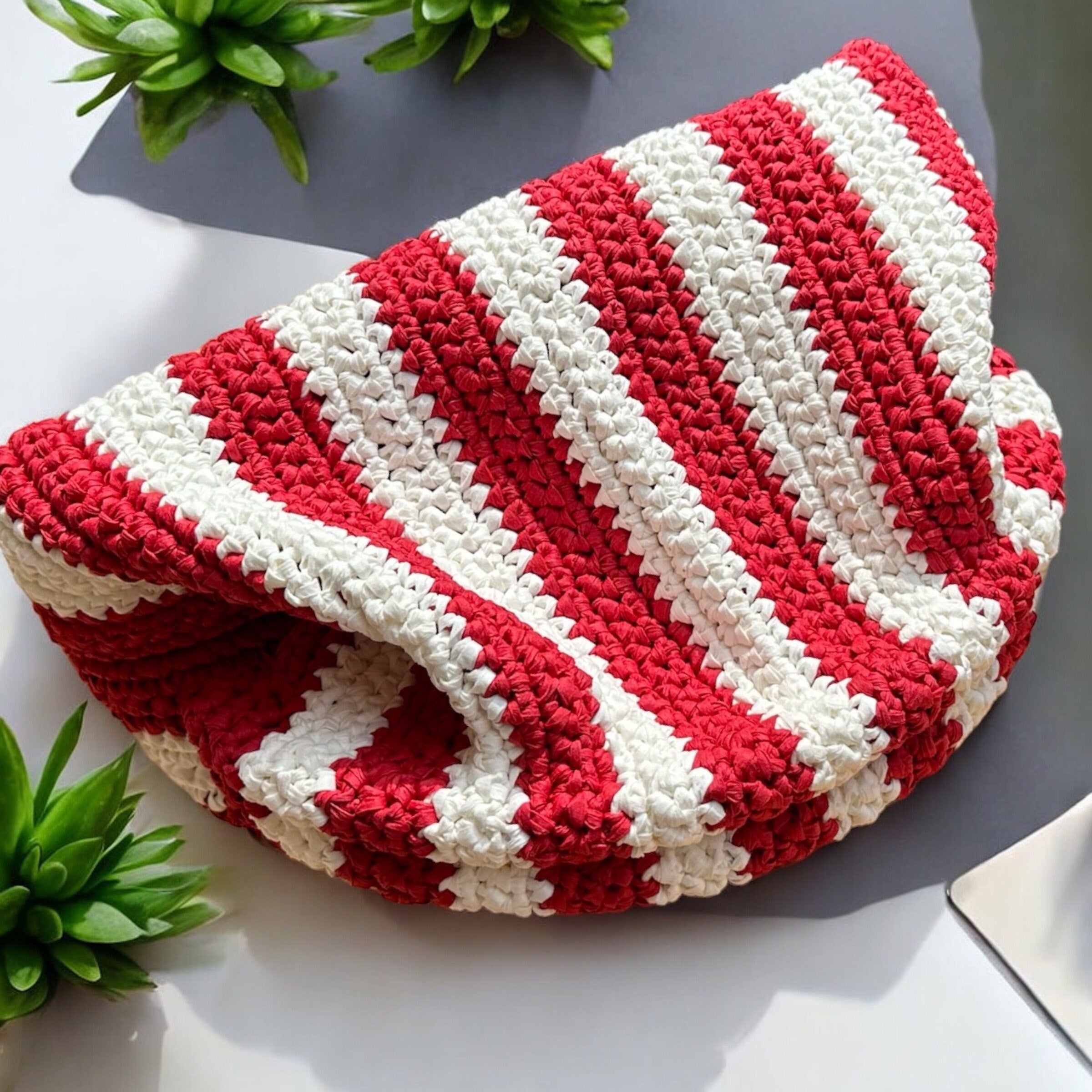 Crochet Raffia Clutch - Striped Evening Party Bag - THERAFFIAYSL