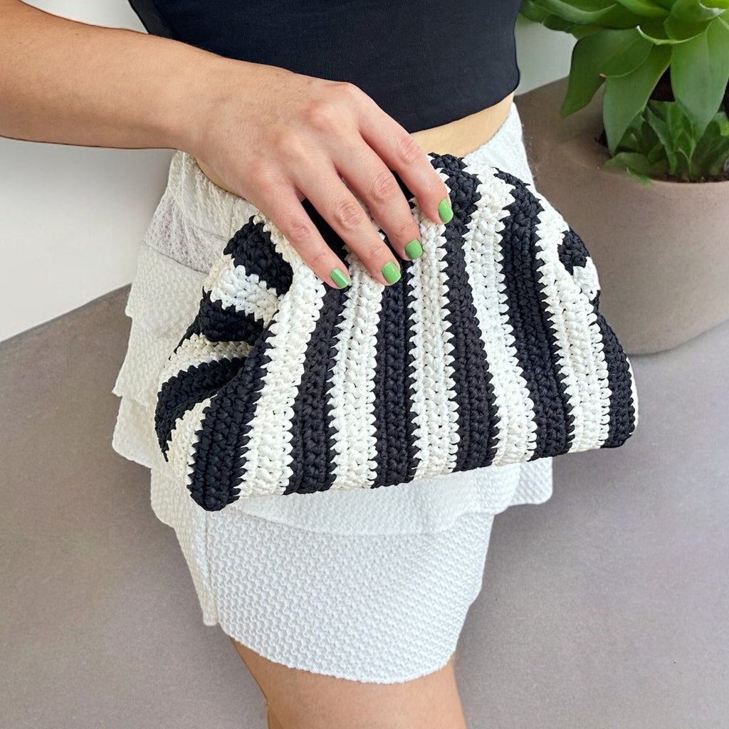 Crochet Raffia Clutch - Striped Evening Party Bag - THERAFFIAYSL