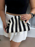 Crochet Raffia Clutch - Striped Evening Party Bag - THERAFFIAYSL