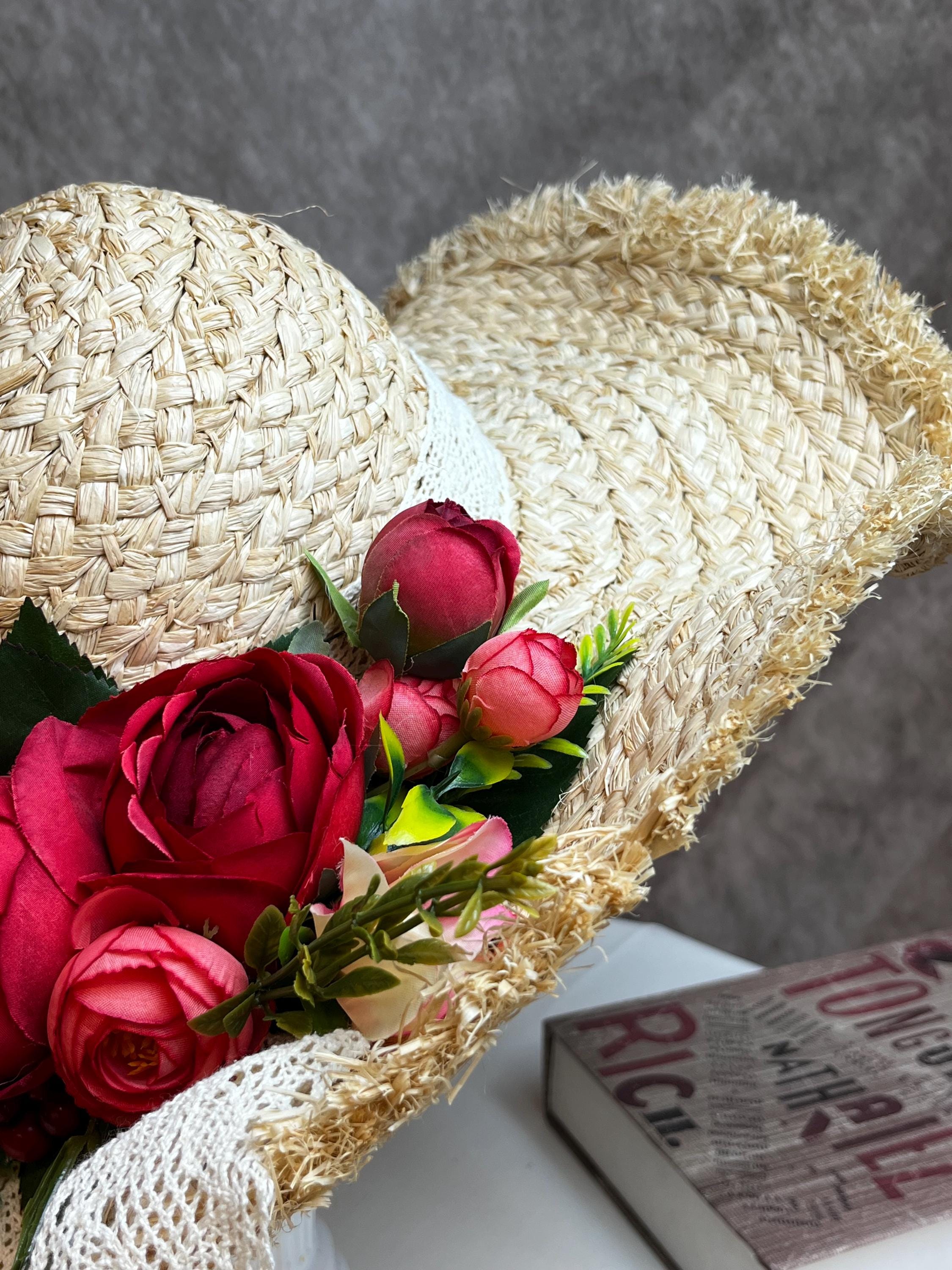 French Wave Brim Raffia Hat - Floral Sun Hat for Women - THERAFFIAYSL