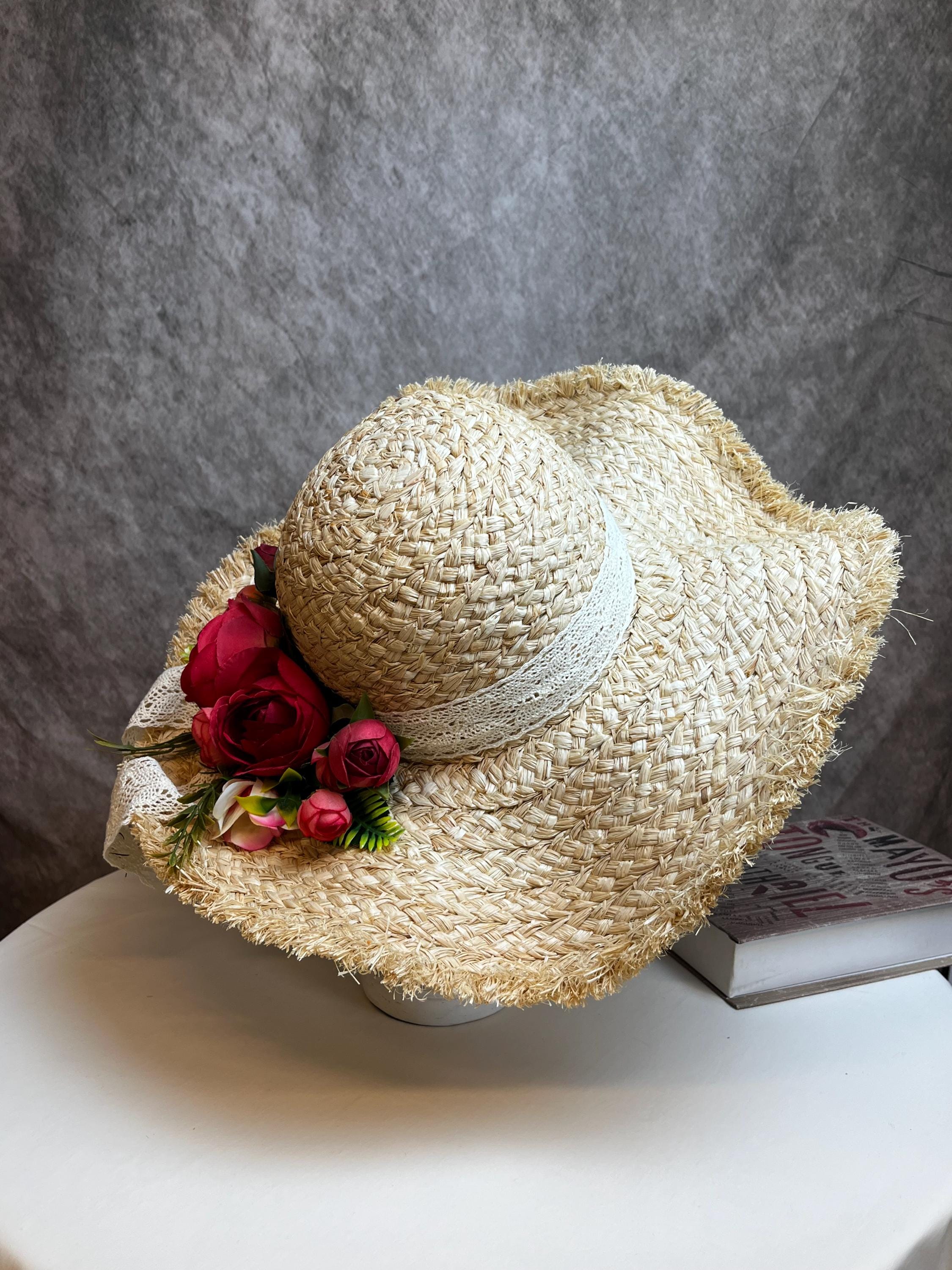 French Wave Brim Raffia Hat - Floral Sun Hat for Women - THERAFFIAYSL