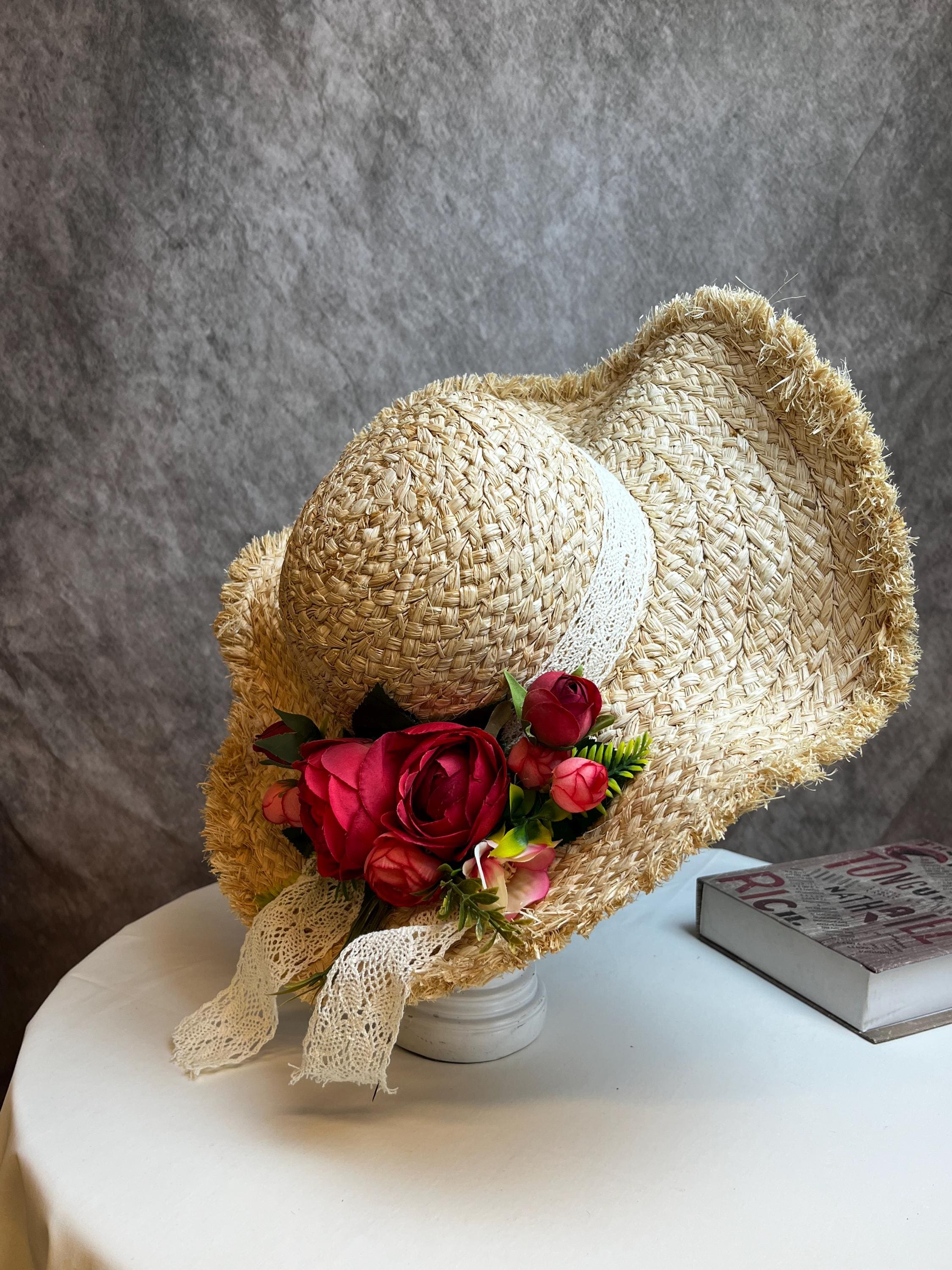 French Wave Brim Raffia Hat - Floral Sun Hat for Women - THERAFFIAYSL