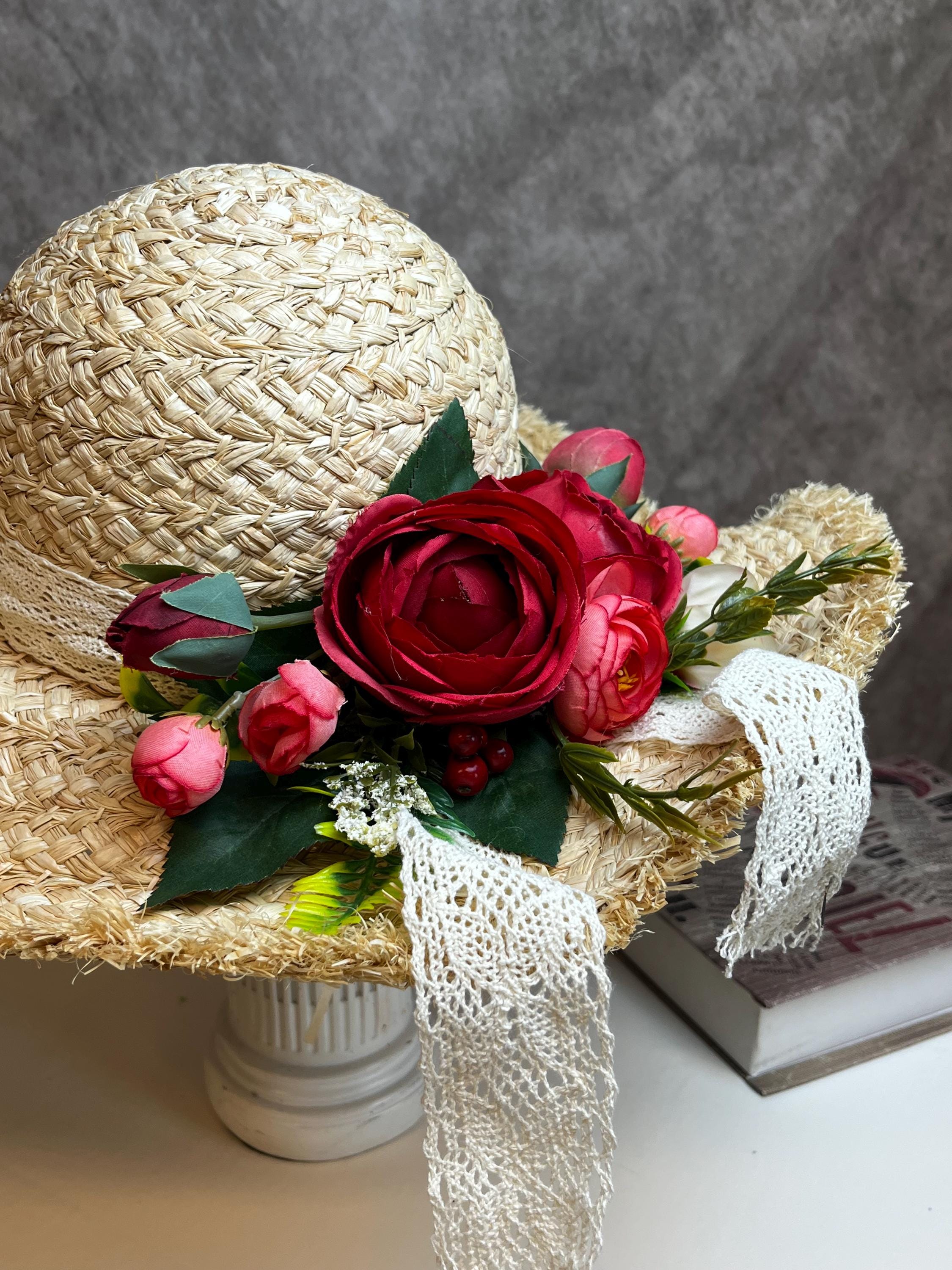 French Wave Brim Raffia Hat - Floral Sun Hat for Women - THERAFFIAYSL