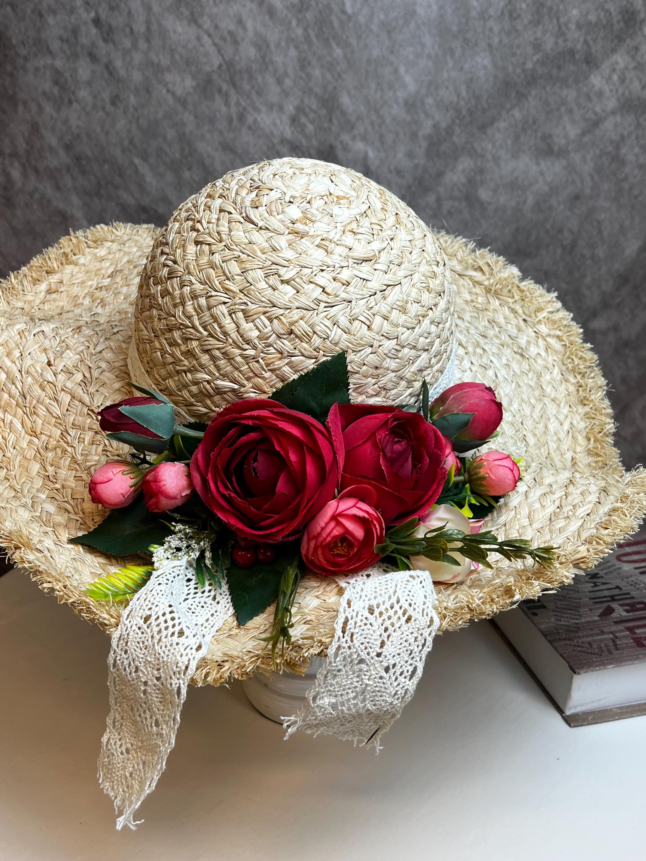 French Wave Brim Raffia Hat - Floral Sun Hat for Women - THERAFFIAYSL