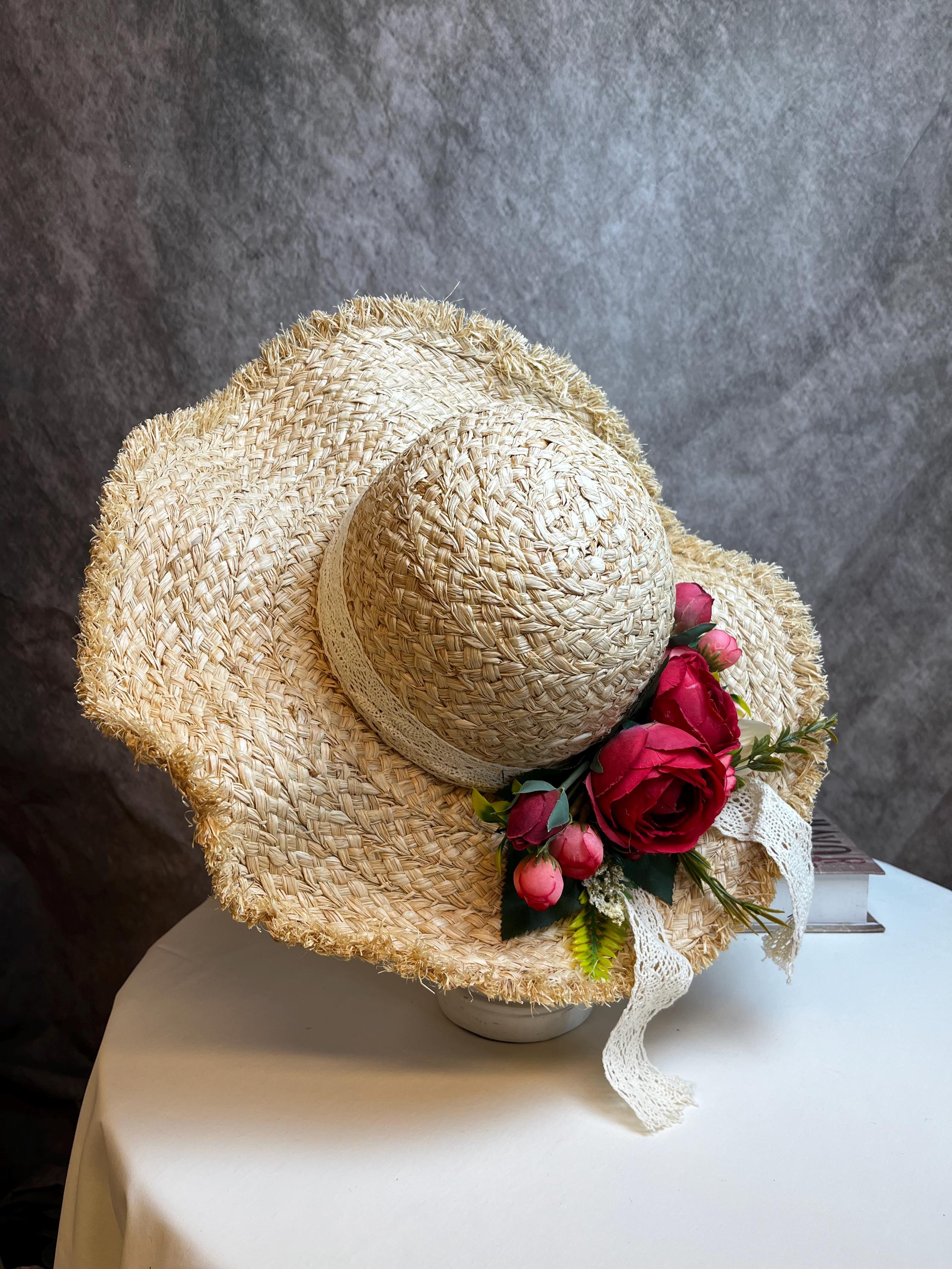 French Wave Brim Raffia Hat - Floral Sun Hat for Women - THERAFFIAYSL