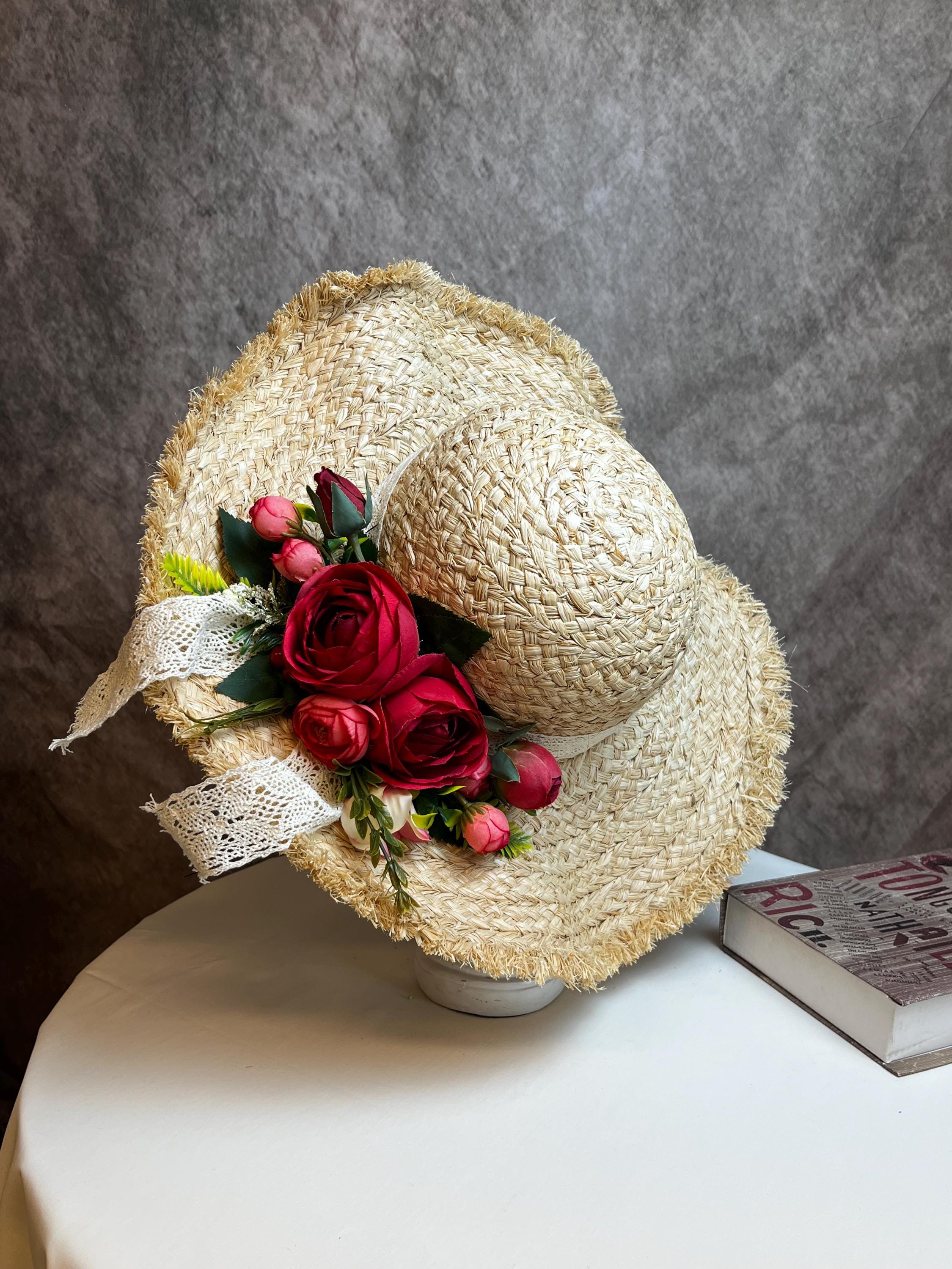 French Wave Brim Raffia Hat - Floral Sun Hat for Women - THERAFFIAYSL