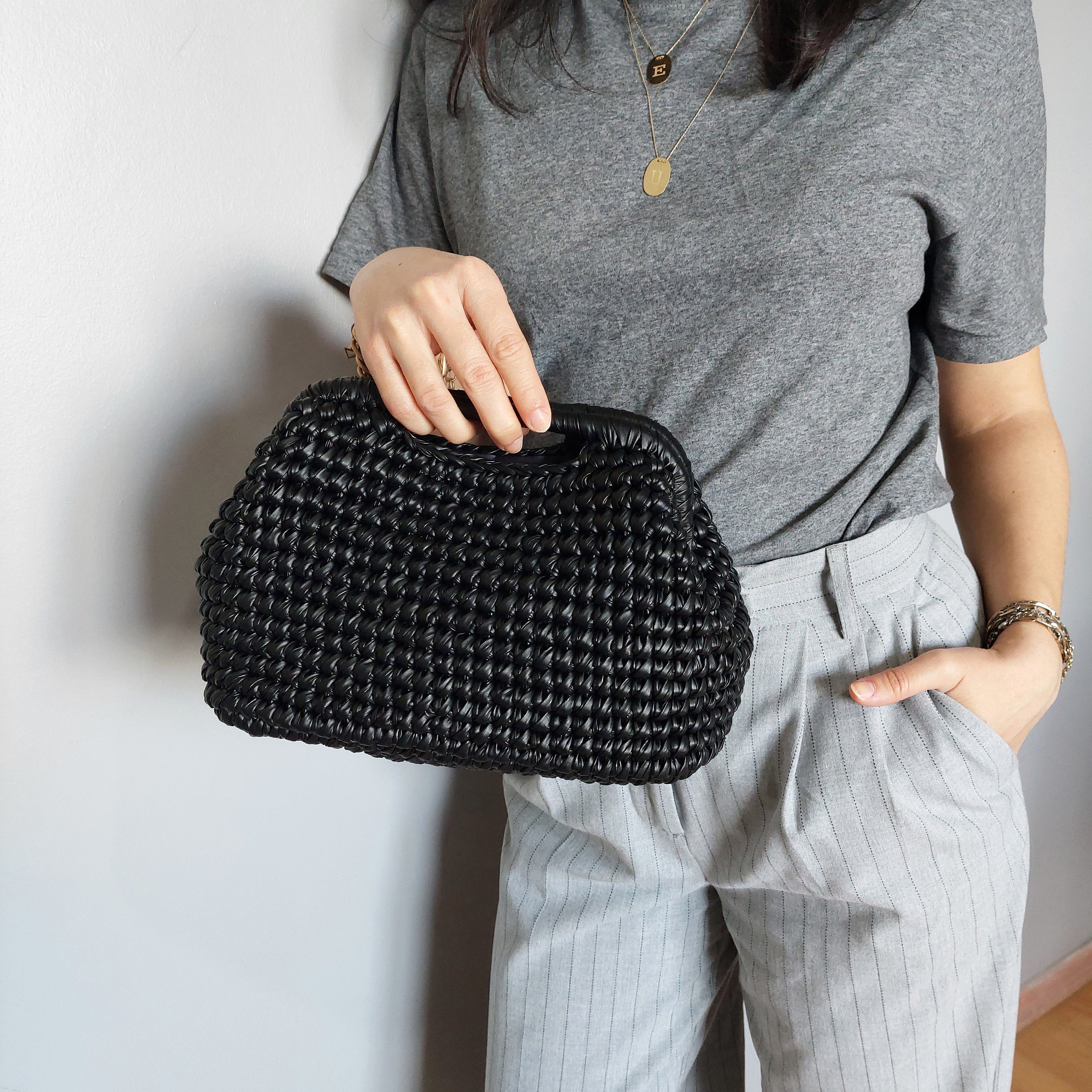 Gold Metallic Woven Clutch Bag, Wedding Evening Bag - THERAFFIAYSL