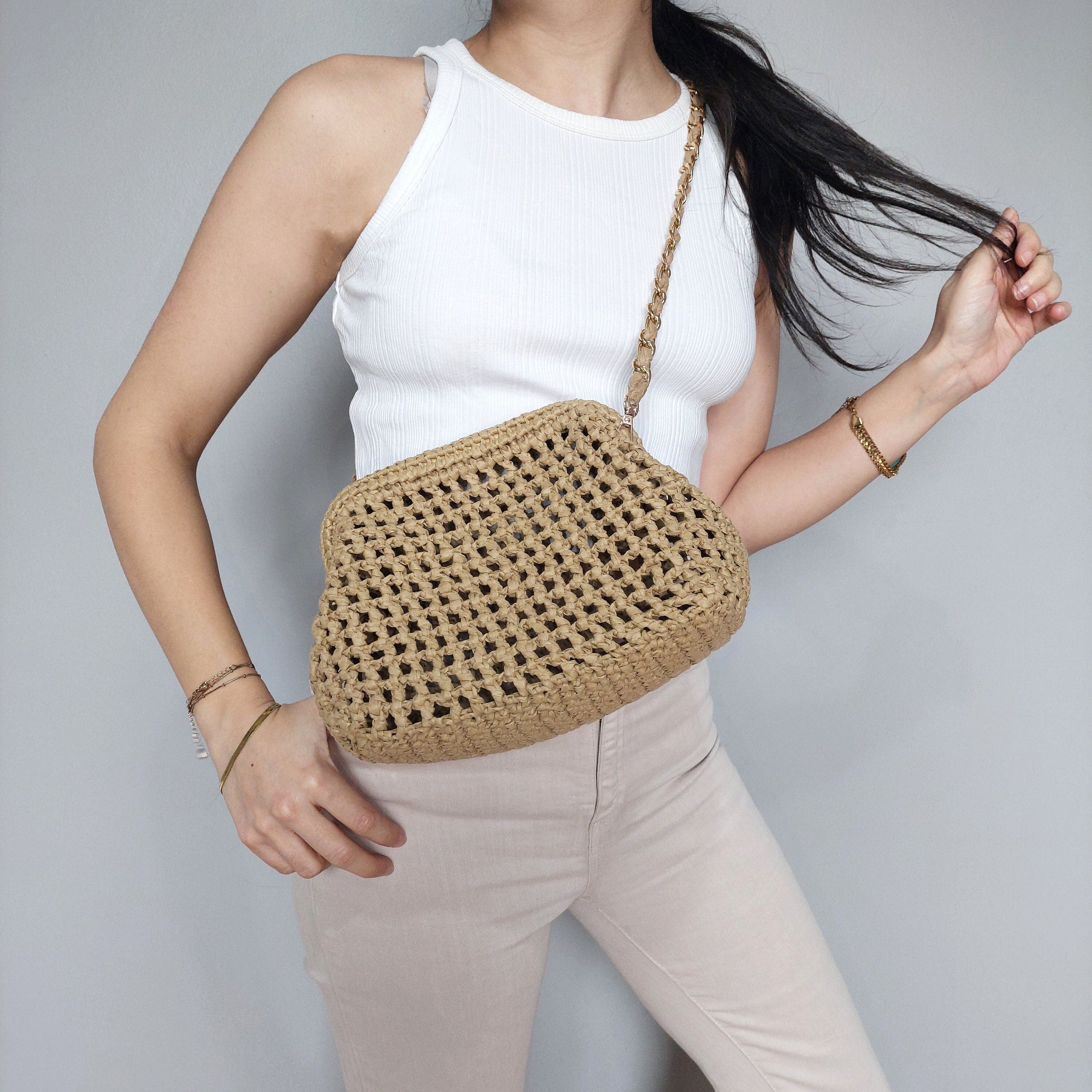 Mesh Straw Raffia Shoulder Bag - Summer Beach Tote - THERAFFIAYSL