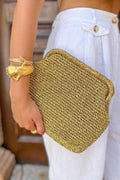 Metallic Gold Raffia Clutch - Luxury Evening Handbag - THERAFFIAYSL