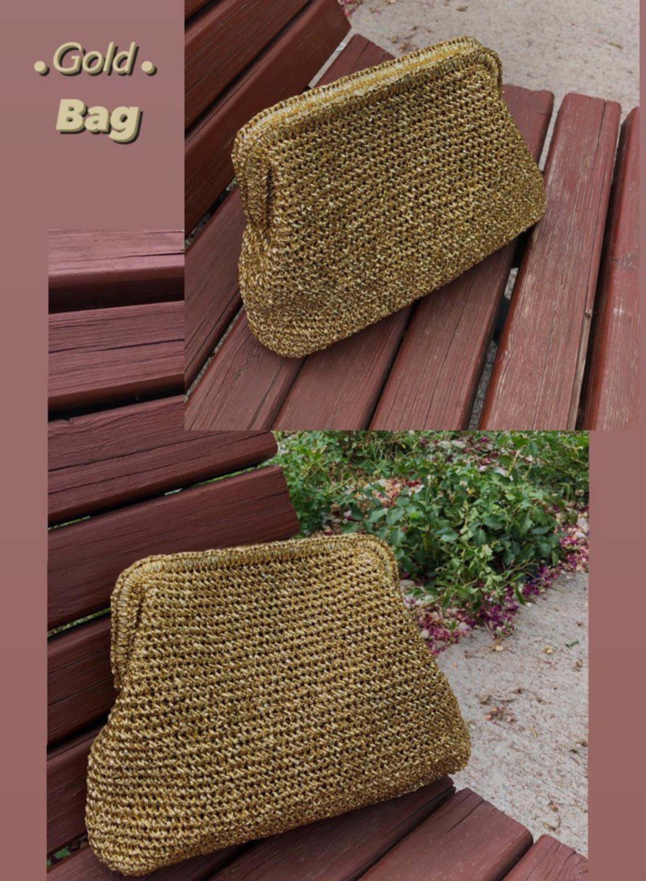 Metallic Gold Raffia Clutch - Luxury Evening Handbag - THERAFFIAYSL