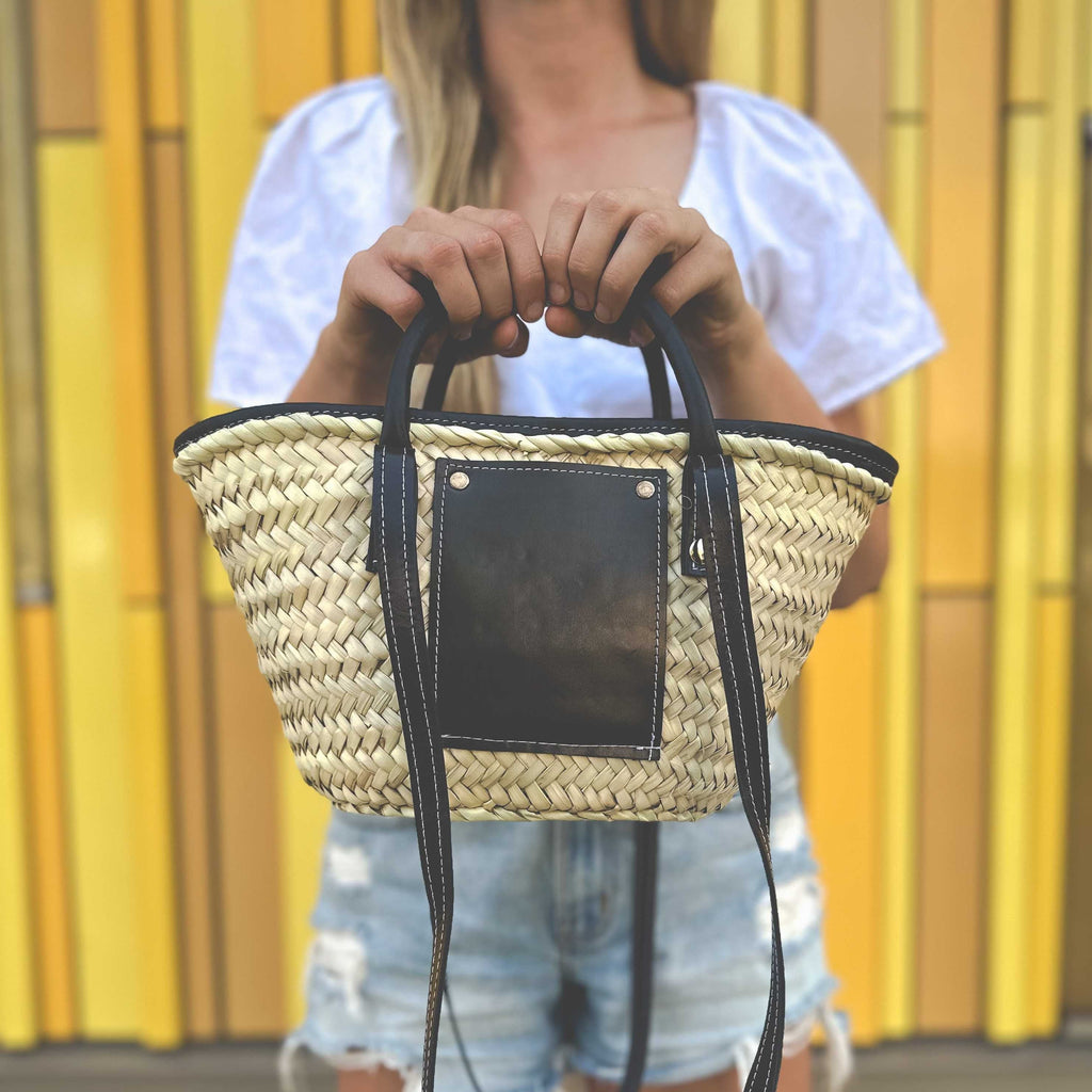 Mini Raffia Tote - Leather Convertible Market Bag - THERAFFIAYSL
