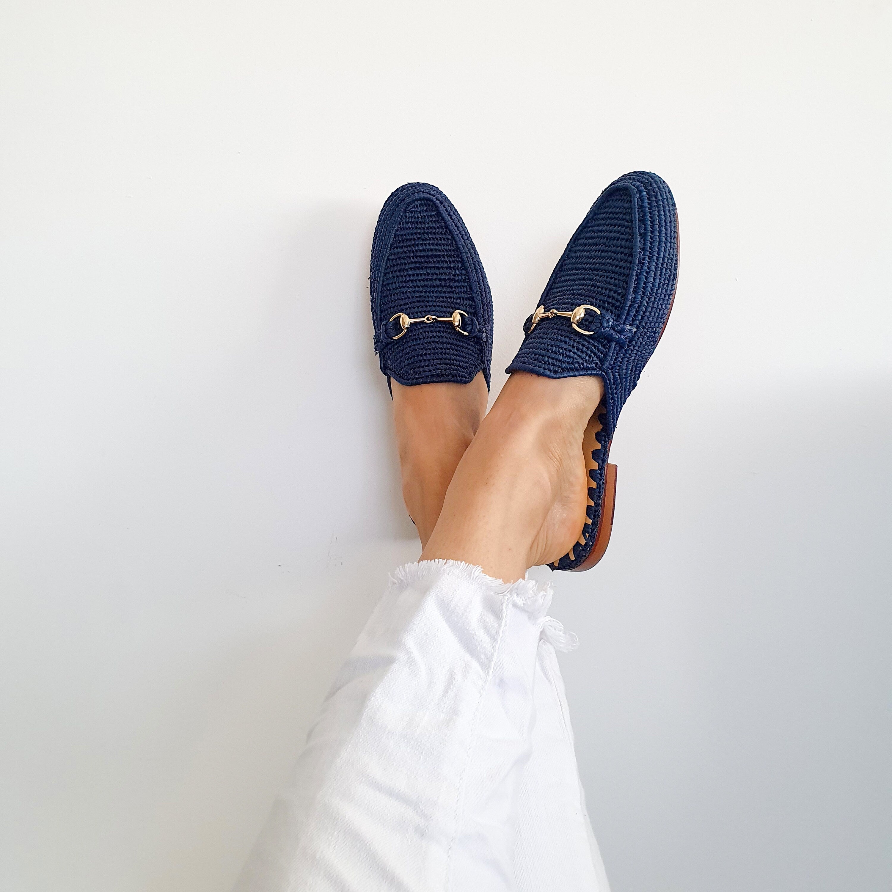 Navy Raffia Mules - Handmade Summer Slippers - THERAFFIAYSL