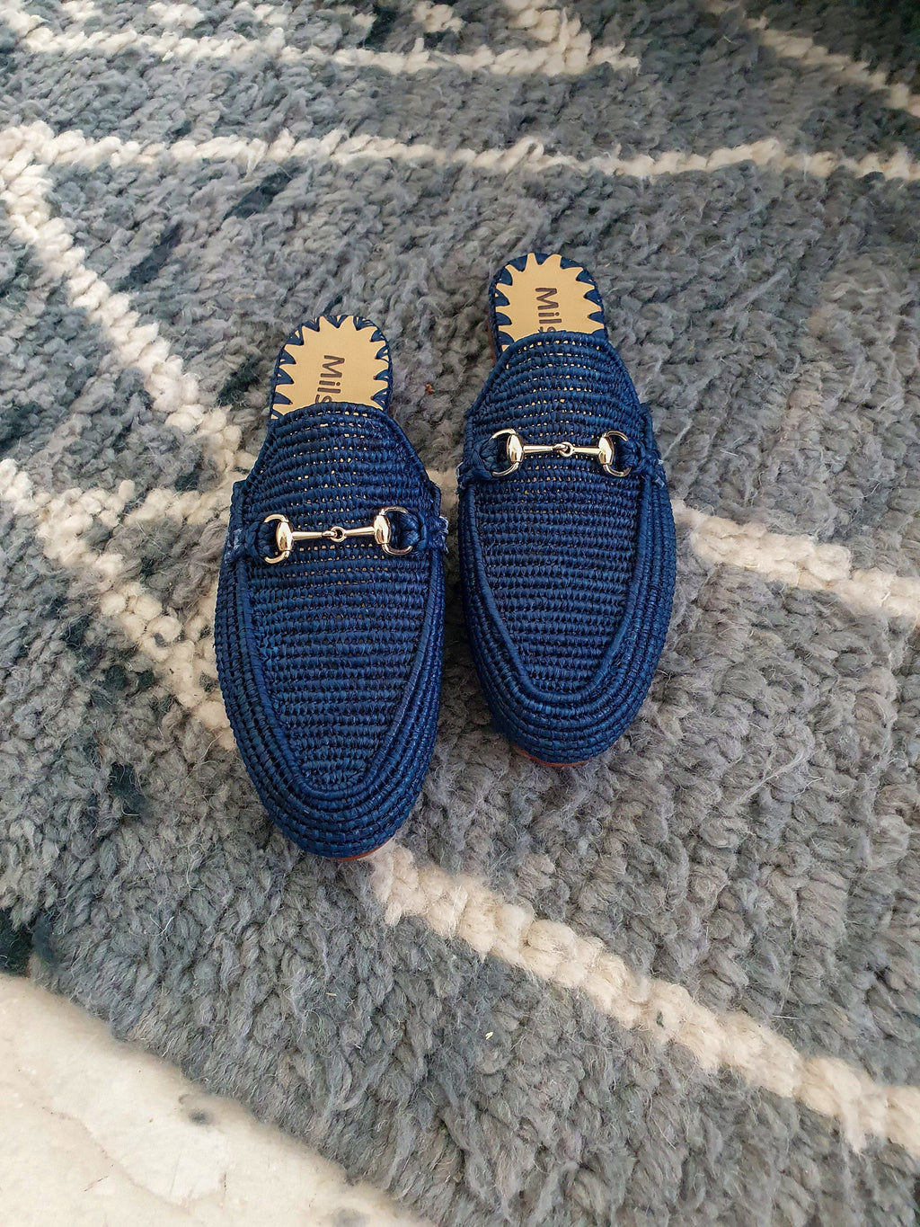 Navy Raffia Mules - Handmade Summer Slippers - THERAFFIAYSL