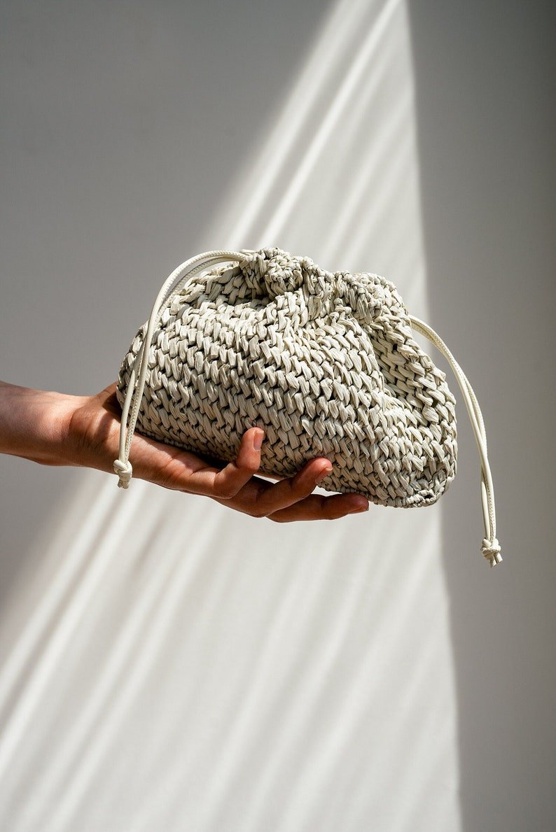 Raffia Pouch Bag - Crochet Crossbody Mini Wrist Bag - THERAFFIAYSL