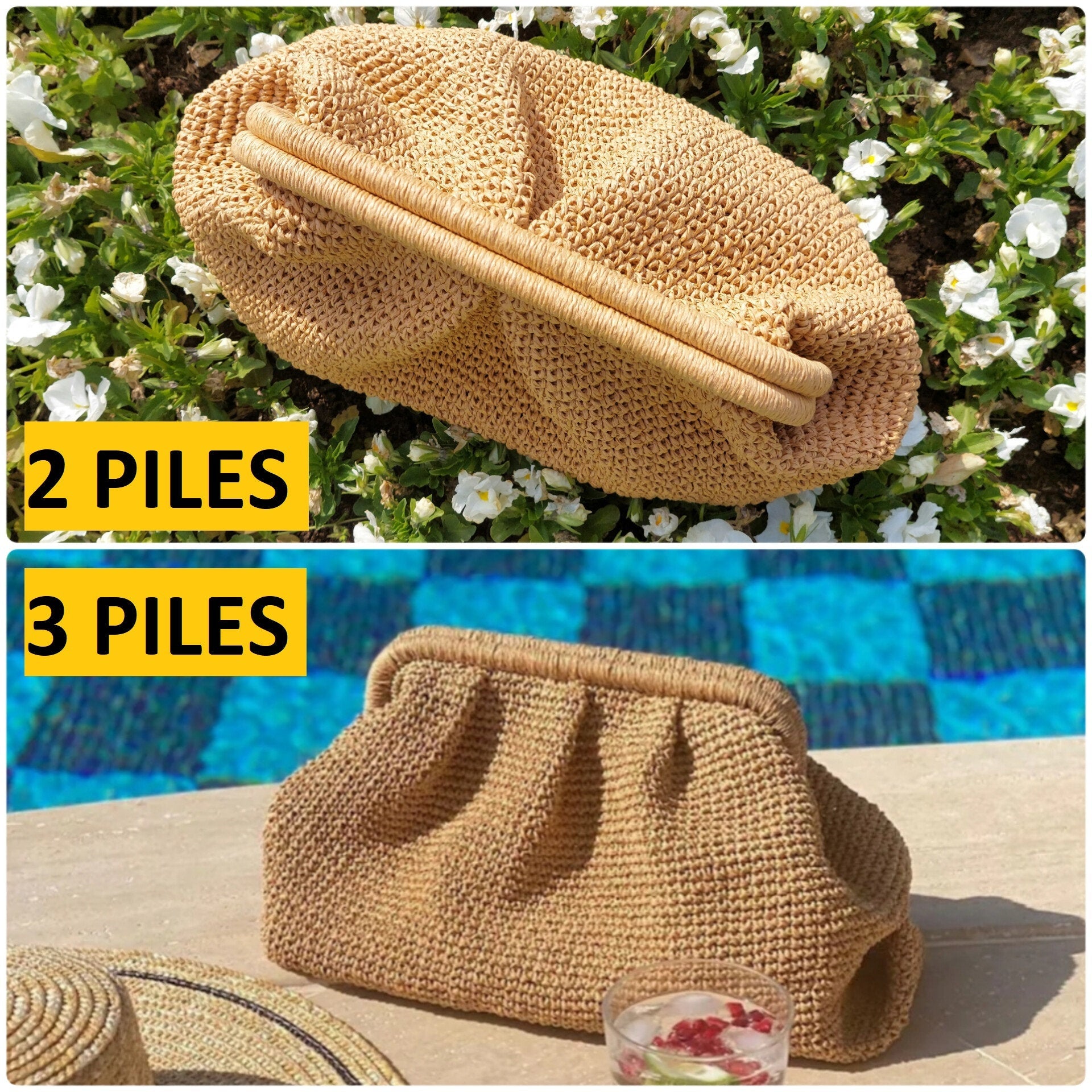 Striped Straw Raffia Clutch - Summer Woven Pouch - THERAFFIAYSL