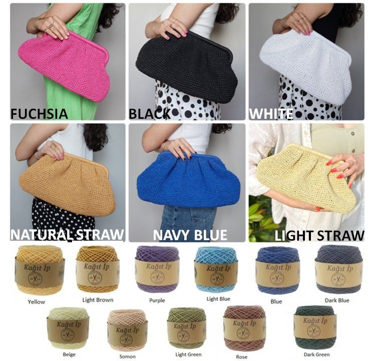 Striped Straw Raffia Clutch - Summer Woven Pouch - THERAFFIAYSL