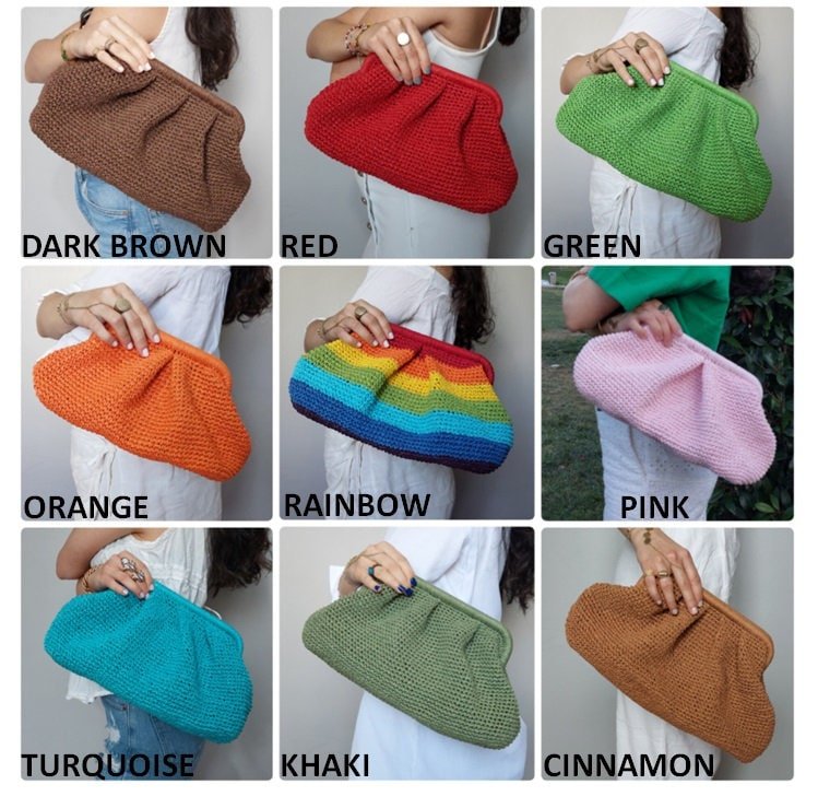 Striped Straw Raffia Clutch - Summer Woven Pouch - THERAFFIAYSL