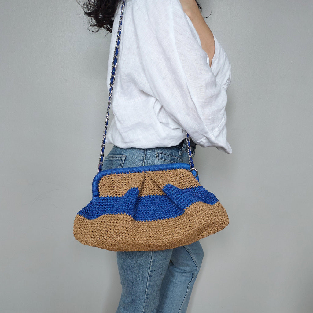 Striped Straw Raffia Clutch - Summer Woven Pouch - THERAFFIAYSL