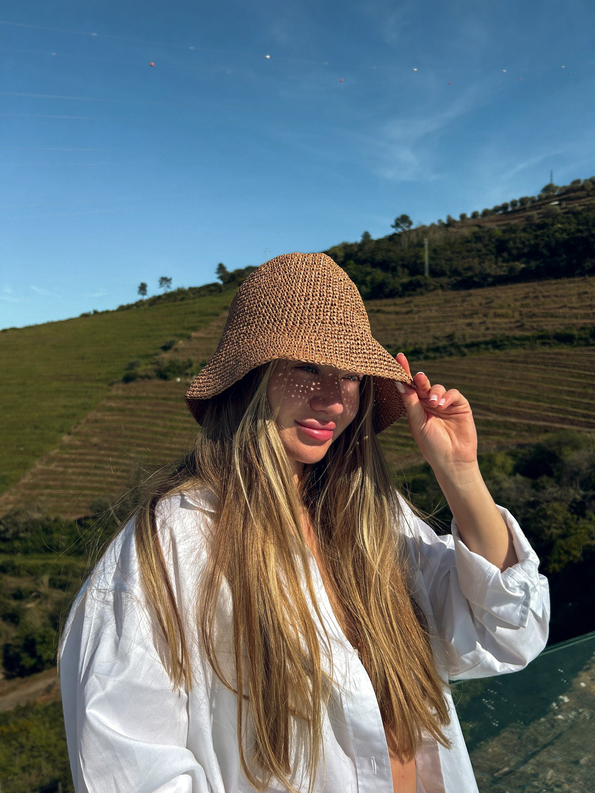 Wide Brim Raffia Sun Hat - Handmade Straw Beach Hat - THERAFFIAYSL