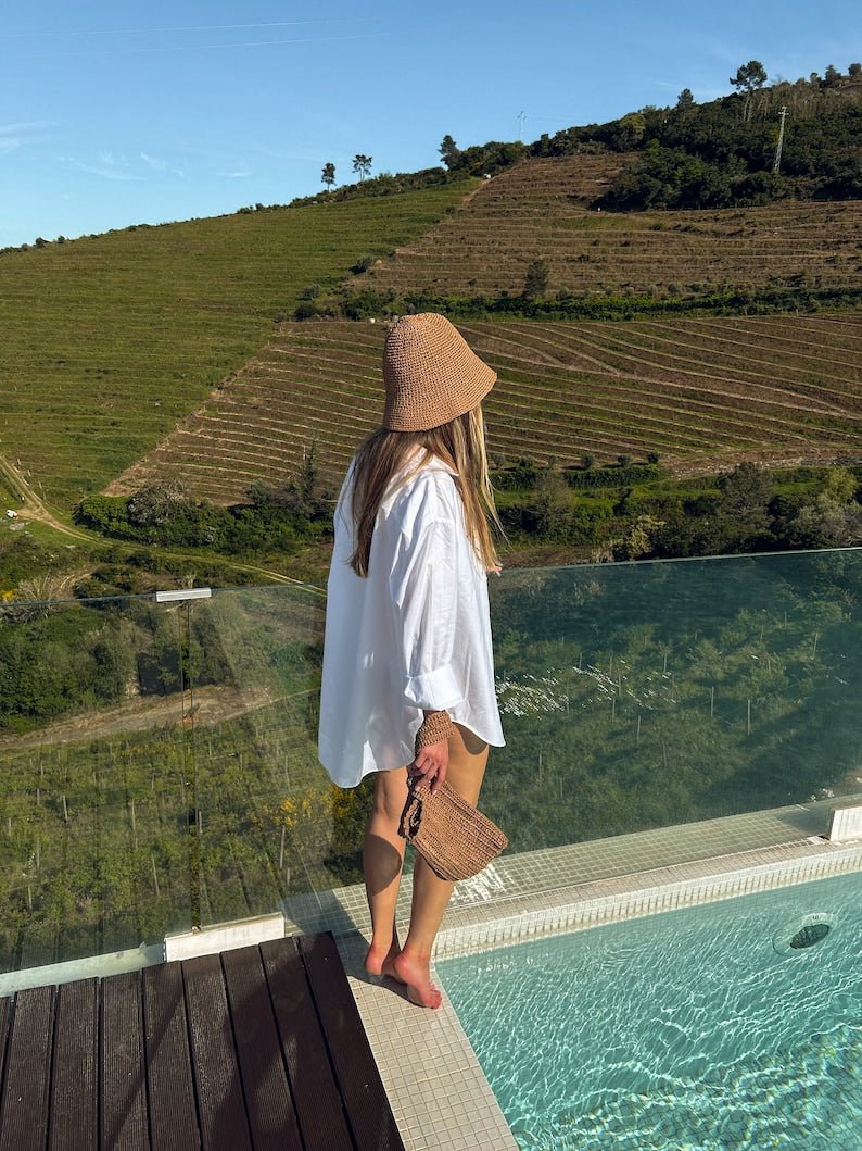 Wide Brim Raffia Sun Hat - Handmade Straw Beach Hat - THERAFFIAYSL