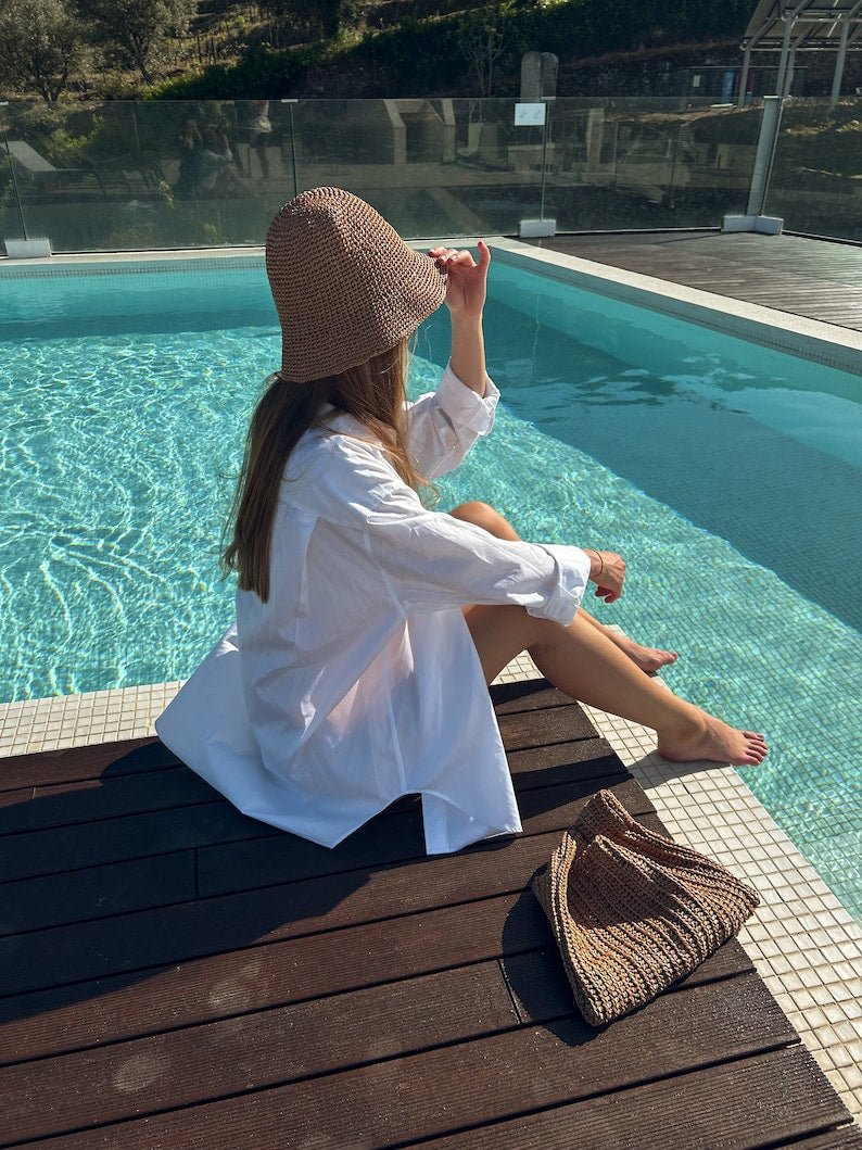 Wide Brim Raffia Sun Hat - Handmade Straw Beach Hat - THERAFFIAYSL